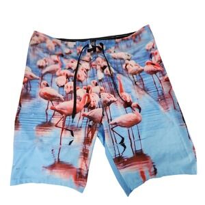 Old‎ Navy Board Short sz 36 L Flamingo Photo Print Surfer Skater Stretch 10" 21"